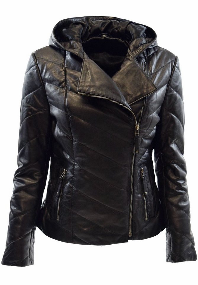 Zimmert Leather Lederjacke Elda Stepp-Lederjacke aus weichem Leder mit Kapuze Schwarz, Braun von Zimmert Leather