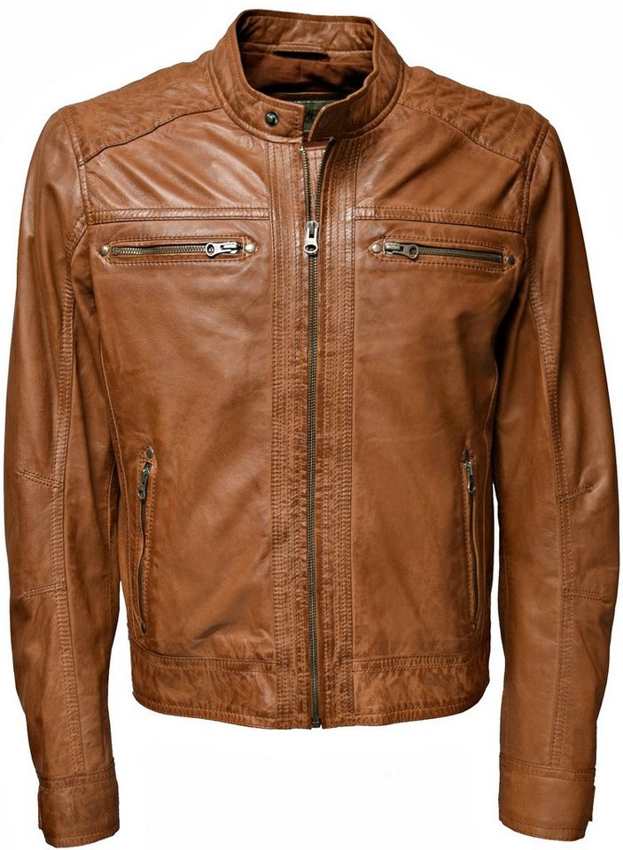 Zimmert Leather Lederjacke Franco washed Lammnappa, Cognac, Braun, Schwarz, Kurzgrößen von Zimmert Leather