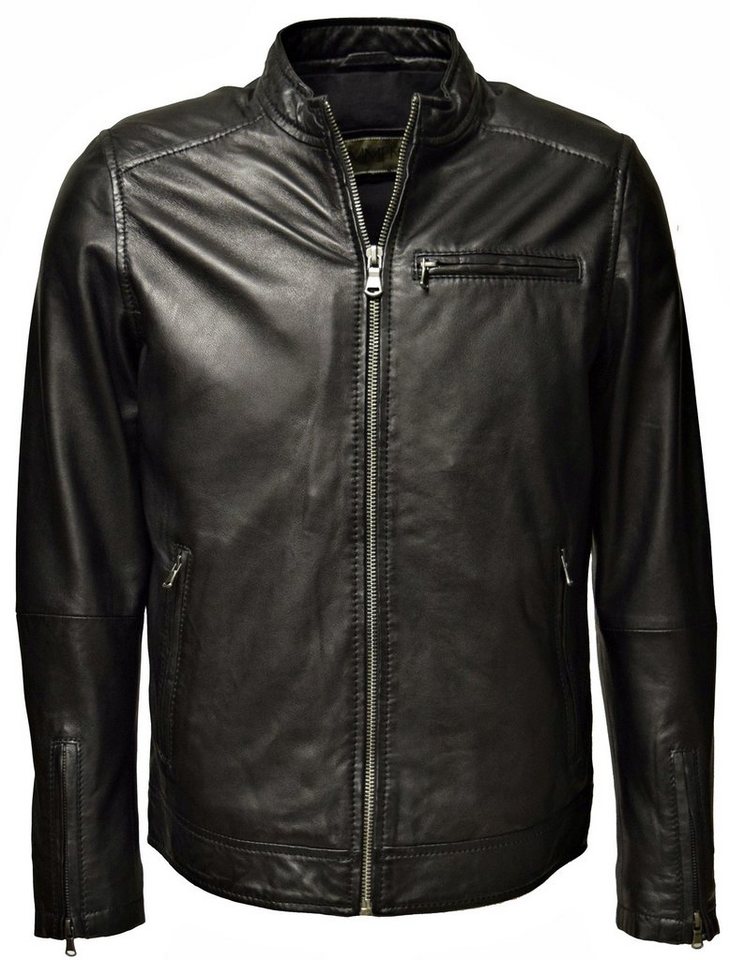 Zimmert Leather Lederjacke Freddy knautschiges Lammnappa Leder, Cognac, Braun, Schwarz, mit Stehkragen von Zimmert Leather