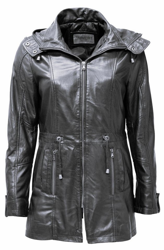 Zimmert Leather Lederjacke Helene Lederparka mit Kapuze, weich, washed Leder, Cognac, Dunkelbraun von Zimmert Leather