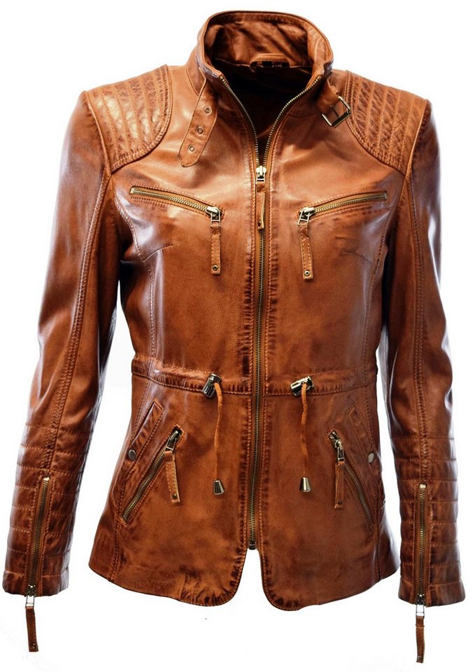Zimmert Leather Lederjacke Klara weiches Lammnappa, Cognac, Braun, Schwarz von Zimmert Leather