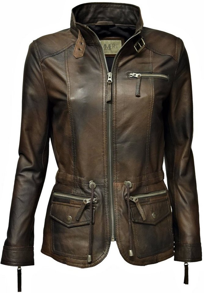 Zimmert Leather Lederjacke Lana mit Stehkragen, weiches, Lammnappa, Leder, Cognac, Braun, Schwarz von Zimmert Leather