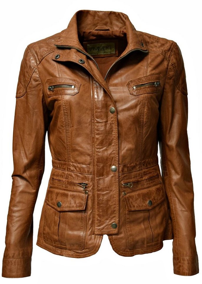 Zimmert Leather Lederjacke Lilli washed Lammnappa, Übergangsjacke, Cognac, Braun, Schwarz von Zimmert Leather