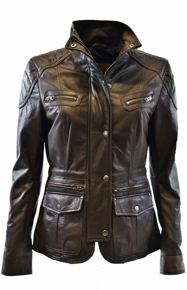 Zimmert Leather Lederjacke Lilli washed Lammnappa, Übergangsjacke, Cognac, Braun, Schwarz von Zimmert Leather