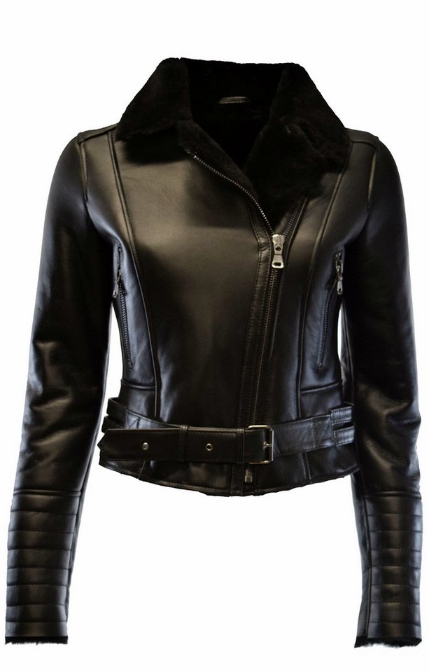 Zimmert Leather Lederjacke Lionni Lammfelljacke Fell Schwarz Cropped Biker Lammfell von Zimmert Leather