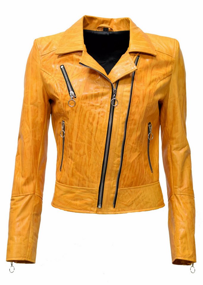 Zimmert Leather Lederjacke Liusa Schwarzgrau im Vinage Look, oder gecrushed Gelb Orange von Zimmert Leather