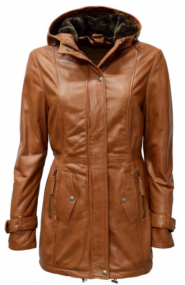 Zimmert Leather Lederjacke Manja Lederparka Kapuze Cognac, Braun, Schwarz von Zimmert Leather