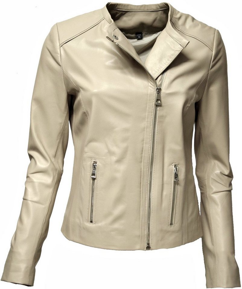 Zimmert Leather Lederjacke Milka makelloses Leder, Kragenlos, Schwarz, Weiß Beige Creme von Zimmert Leather