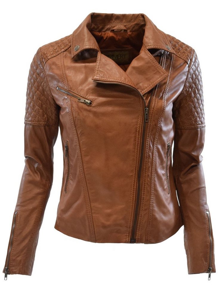 Zimmert Leather Lederjacke Mona Cognac, Rot, Biker-Stil, Knautschiges Leder von Zimmert Leather