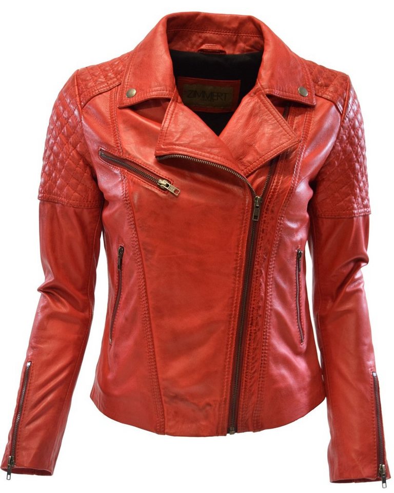 Zimmert Leather Lederjacke Mona Cognac, Rot, Biker-Stil, Knautschiges Leder von Zimmert Leather