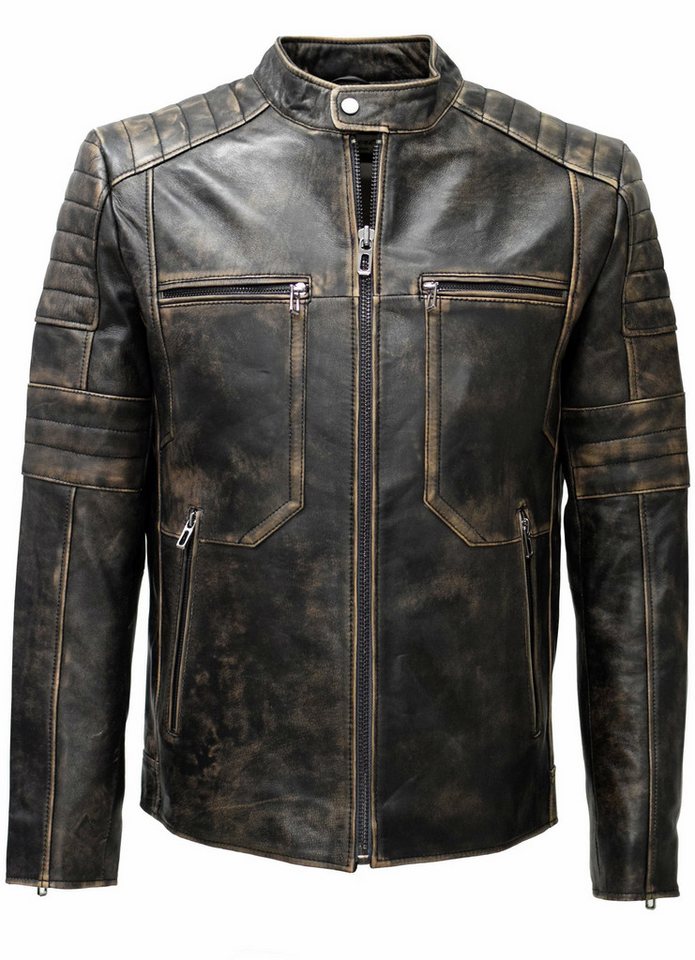Zimmert Leather Lederjacke Paul vintage Look, stone washed Leder Braun Schwarz Grau von Zimmert Leather
