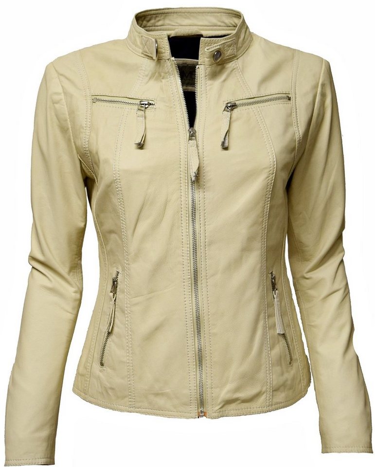 Zimmert Leather Lederjacke Pia weiches Leder, Stehkragen, Beige, cremefarbend, Matte Optik von Zimmert Leather