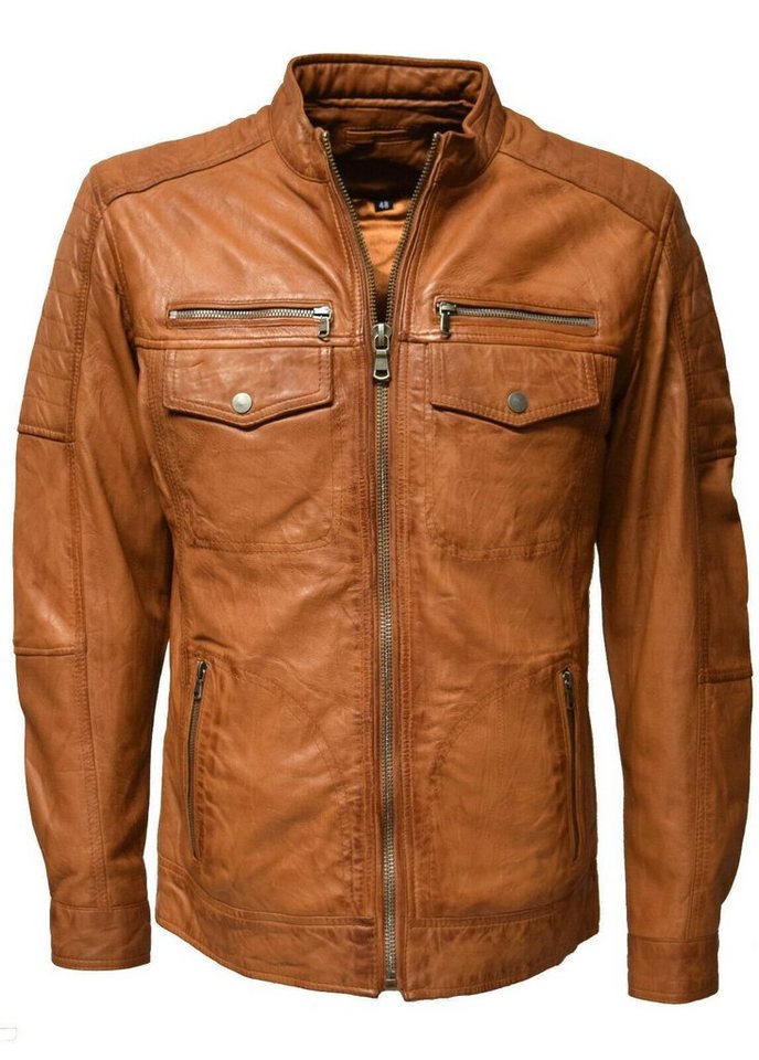 Zimmert Leather Lederjacke Ray washed Lammnappa Leder, Umschlagkragen, viele Taschen, Cognac Braun von Zimmert Leather