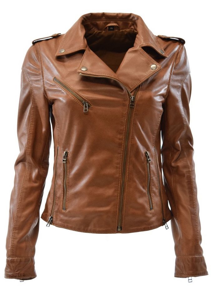 Zimmert Leather Lederjacke Sibilla Biker, Grün, Cognac von Zimmert Leather