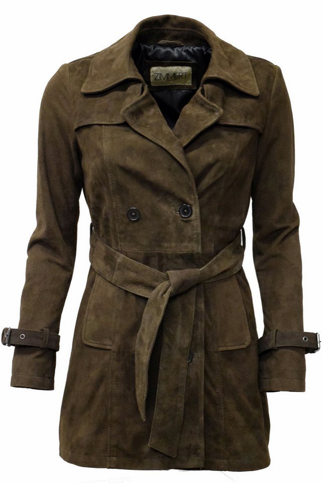 Zimmert Leather Ledermantel Anna Trenchcoat Wildleder Ziegenvelour Mantel Mocca Braun Grau von Zimmert Leather