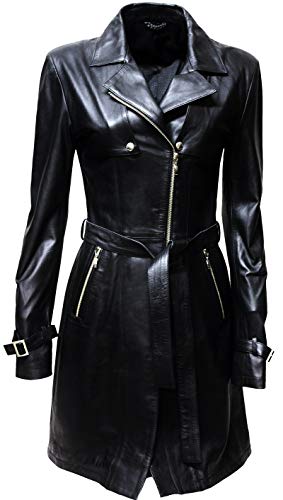 Zimmert Leather Ledermantel Damen Kurzmantel Viktoria, weiches Lamm-Nappa, figurbetont mit Gürtel, Reverskragen Trenchcoat (44, Schwarz) von Zimmert Leather