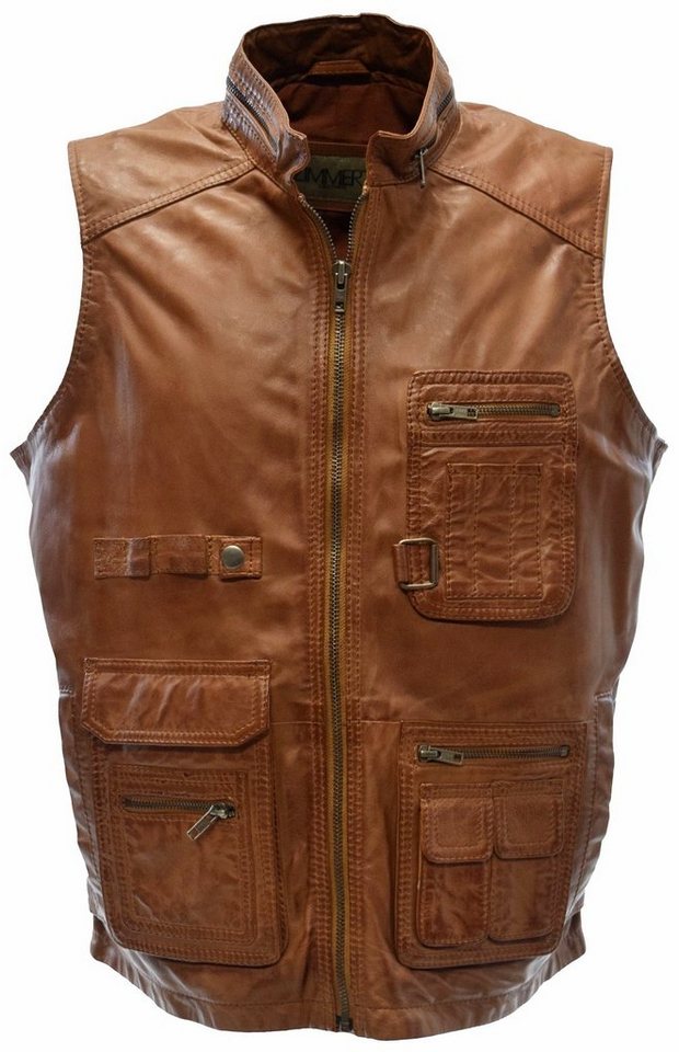 Zimmert Leather Lederweste Julius praktische Fronttaschen, Cognac, Dunkelbraun, Outdoor-Weste von Zimmert Leather