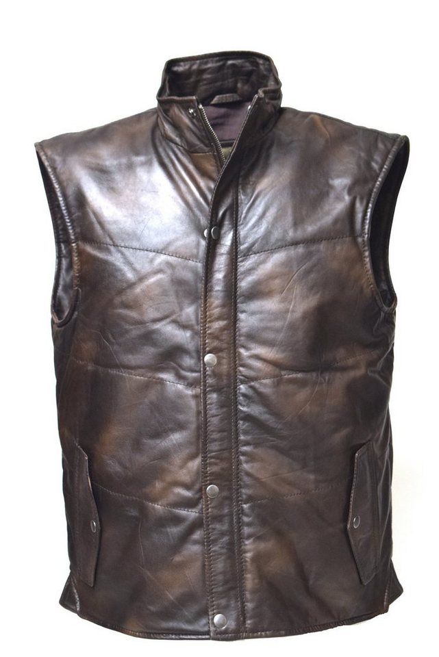 Zimmert Leather Lederweste Piether weiches Lammnappa Leder, wattiert und gesteppt, Cognac, Grau, Braun von Zimmert Leather