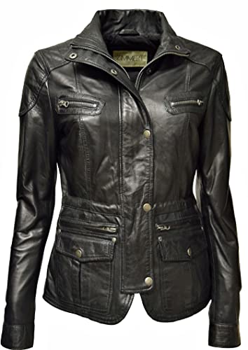 Zimmert Leather Sportliche Damen Lederjacke LILLI Tailliert länger stehkragen weiches Leder Cognac Braun Schwarz (40, Schwarz) von Zimmert Leather