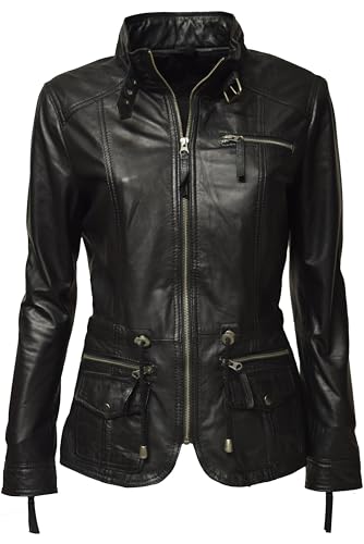 Zimmert Leather Sportliche Damen Lederjacke Lana Tailliert länger stehkragen weiches Leder Cognac Braun Schwarz (46, Schwarz) von Zimmert Leather