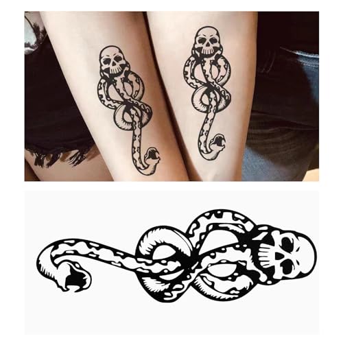30 Blatt Temporäre Tattoos Todesser Dunkle Mal, Mamba Schädel Temporäre Tattoo Deko, Fake 3D Schwarz Natter Klebe Temporäre Tattoo, für Kostümzubehör und Halloween-Partys Partie von Zimoer