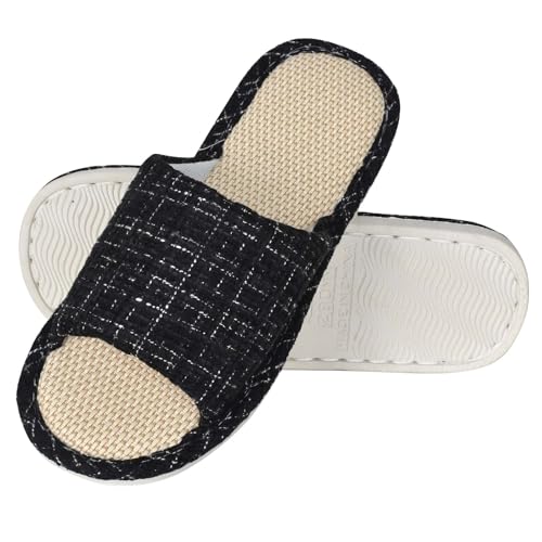 Zimoer Hausschuhe Damen Herren Pantoffeln Rutschfest Baumwolle und Leinen Material Slippers atmungsaktive Ideal für Frühling Sommer Gästehausschuhe Hotel Home Spa, Innenbereich von Zimoer
