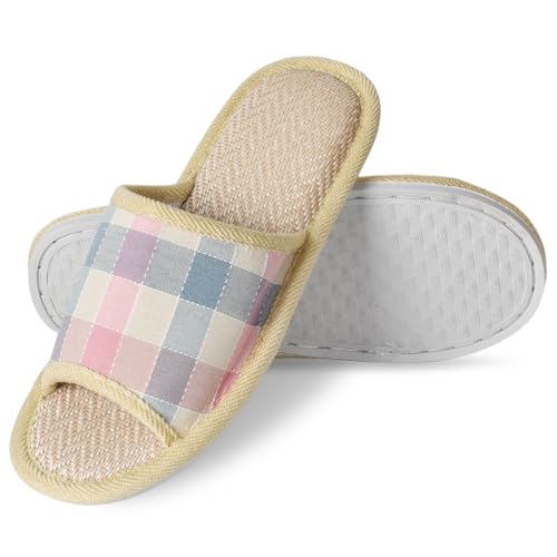Zimoer Hausschuhe Damen Herren Pantoffeln Rutschfest Slippers atmungsaktive Baumwolle und Leinen Material Ideal für Frühling Sommer Gästehausschuhe Hotel Home Spa, Innenbereich von Zimoer