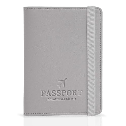 Zimoer PU Leder Reisepasshülle, Hülle Reisepass mit RFID-Blocker, Tragbare Flugzeugpasshülle, Universelle Reisepasshülle mit Kartenfach Gummiband, für Reisepass Personalausweise Reisedokumente (Grau) von Zimoer