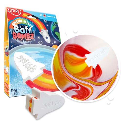 Große Raketen-Badebombe von Zimpli Kids, erzeugt magisch Flammen-Spezialeffekt, Geburtstagsgeschenke für Jungen und Mädchen ab 3 Jahren, sprudelndes Badespielzeug für feuchtigkeitsspendende trockene von Zimpli Kids