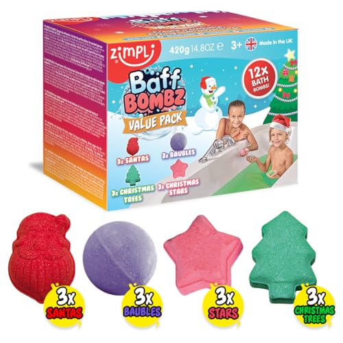 Zimpli Kids, 12 Badebomben für Kinder, Badestrümpfe, Weihnachtsgeschenke für Kinder und Mädchen, biologisch, feuchtigkeitsspendend, vegan freundlich und tierversuchsfrei von Zimpli Kids