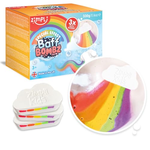 3 x Große Wolke Regenbogen Badekugeln von Zimpli Kids, Spezialeffekt Badekugeln für Kinder, Handmade Bubble Bath Fizzies Geschenkset, Bio Feuchtigkeit Vegan Freundlich und Cruelty Free von Zimpli Kids