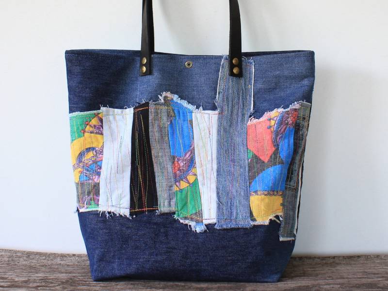 Color Block Art Denim Tasche, Designer Schulter Jeans Handtasche, Handgefertigte Frau Designertasche Color Block Art Denim Tasche, Designer Schulter Jeans Handtasche, Handgefertigte Frau Designertasche von ZinaNatko