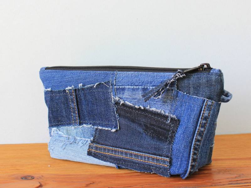 Patchwork Jeans Tasche, Medikamente Tasche Mit Reißverschluss, Necessaire Aus Jeans, Kulturbeutel Reissverschluss von ZinaNatko
