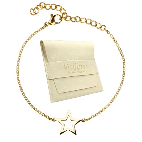 Zinello Design TILOVE Goldenes Stern-Armband aus Edelstahl – Symbol für Hoffnung und Licht – verstellbare Kette 16 + 5 cm – Elegantes Geschenk mit Mikrofaserbeutel und inspirierender Karte, 16 cm +5 von Zinello Design