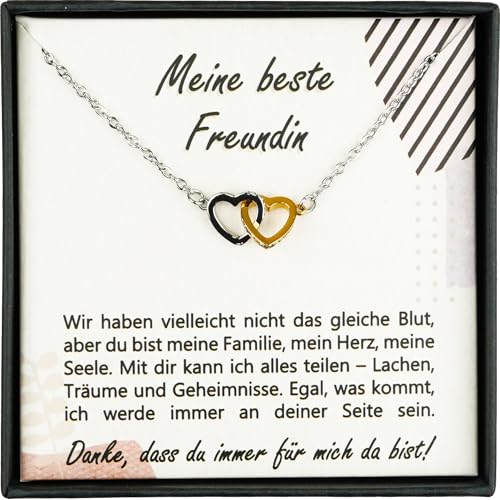 Zinello Design TILOVE - Personalisierte Halskette für Beste Freundin mit zwei Herzen & Botschaft | Geschenk zum Geburtstag oder Weihnachten | Freundschafts Schmuck in Geschenkbox mit Karte von Zinello Design