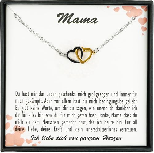 Zinello Design TILOVE - Personalisierte Halskette für Mama mit zwei Herzen & Botschaft | Geschenk für Muttertag, Geburtstag oder Weihnachten | Schmuck mit Zirkonia in Geschenkbox von Zinello Design
