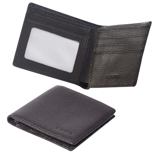 ZingZaak Schlanke minimalistische Herren Geldbörse - Premium Litchi-Grain-Leder, mehrere Fächer, horizontale & vertikale Optionen, Vater, Freund (horizontal, Dunkelbraun) von ZingZaak
