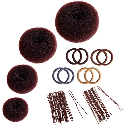 Donut Haarknoten-Set, Zingso 4 Stück Frauen Mädchen Haaraccessoires Haar Chignon Ring Stil Mesh Donut Haarknoten Maker Bun Donut Shapers Haardonut Set mit 8 Stück Haargummibändern für Tanz, Ballett von Zingso