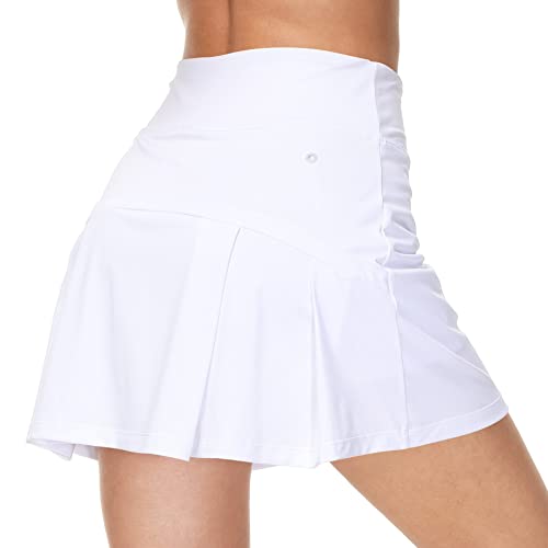 Zingther Damen Athletic Faltenröcke mit integrierten Shorts, mit Kopfhörerloch, Ballhalter, Handytasche und Schlüsseltasche, Skorts für Tennis, Laufen und Golf, Weiß von Zingther