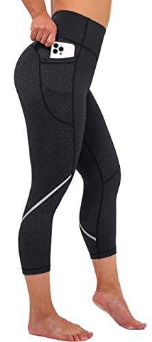 Zinmore Damen High Waist Caprihose Sporthose Tights Yoga Leggings Übung Fitness Workout Leggings mit Handytaschen Grau L von Zinmore