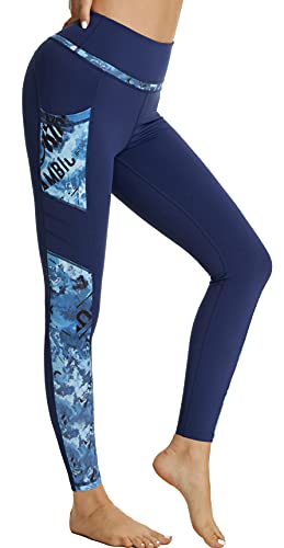 Zinmore Damen High Waist Caprihose Sporthose Tights Yoga Leggings Übung Fitness Workout Leggings mit Handytaschen Navy Blau L von Zinmore