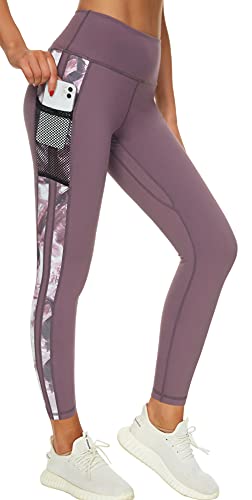 Zinmore Damen High Waist Caprihose Sporthose Tights Yoga Leggings Übung Fitness Workout Leggings mit Handytaschen Pflaume M von Zinmore