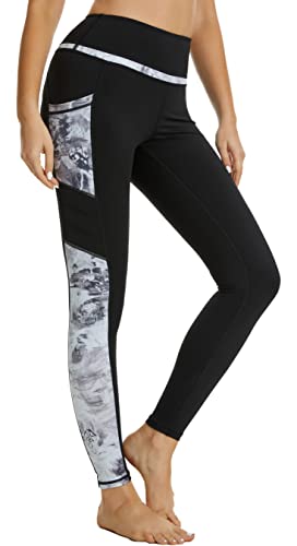 Zinmore Damen High Waist Caprihose Sporthose Tights Yoga Leggings Übung Fitness Workout Leggings mit Handytaschen Schwarz L von Zinmore