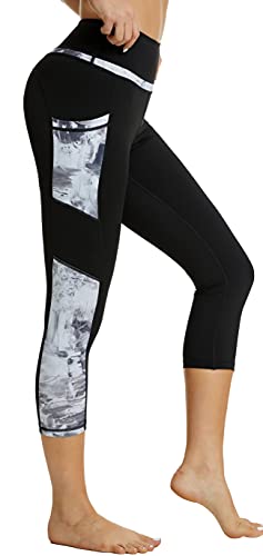 Zinmore Damen High Waist Caprihose Sporthose Tights Yoga Leggings Übung Fitness Workout Leggings mit Handytaschen Schwarz M von Zinmore