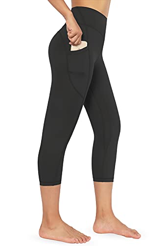 Zinmore Damen High Waist Caprihose Sporthose Tights Yoga Leggings Übung Fitness Workout Leggings mit Handytaschen Schwarz XL von Zinmore