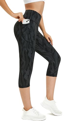 Zinmore Damen Hohe Taille Bauchkontrolle Bedruckte Yogahose Trainingshose Workout Pants Leggings mit Taschen Black XXL von Zinmore