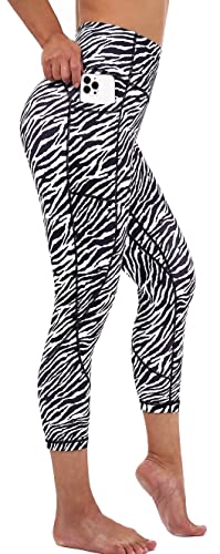 Zinmore Damen Hohe Taille Bauchkontrolle Bedruckte Yogahose Trainingshose Workout Pants Leggings mit Taschen Zebra L von Zinmore