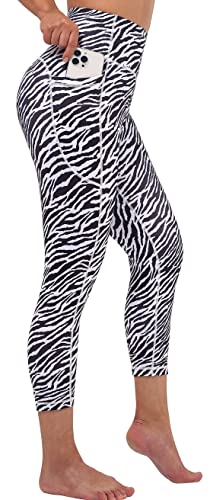 Zinmore Damen Hohe Taille Bauchkontrolle Bedruckte Yogahose Trainingshose Workout Pants Leggings mit Taschen Zebra L von Zinmore