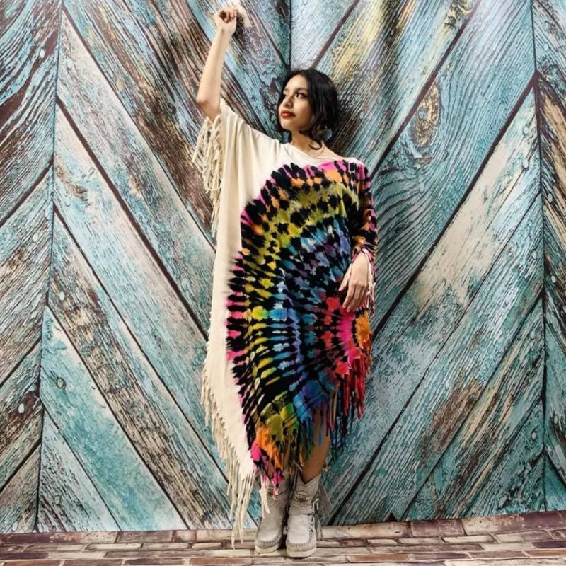 Batik Fransen Poncho - Arlo Desert Eclipse Boho Tunika, Handgefertigtes Baumwoll Festival Kleid, Plus Size Hippie Cover-Up von Zinniapearl