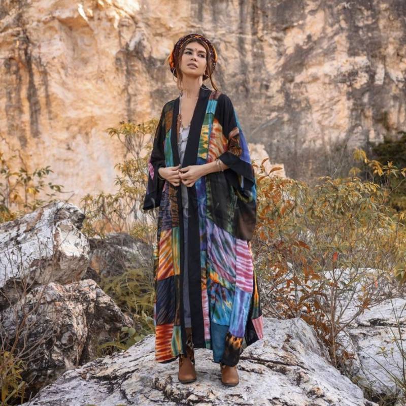 Frauen Plus Größe Tie-Dye Patchwork Kimono Duster | Lebendige Boho Festival & Beach Wear Leicht Und Fließend Catori - Zinniaperle von Zinniapearl